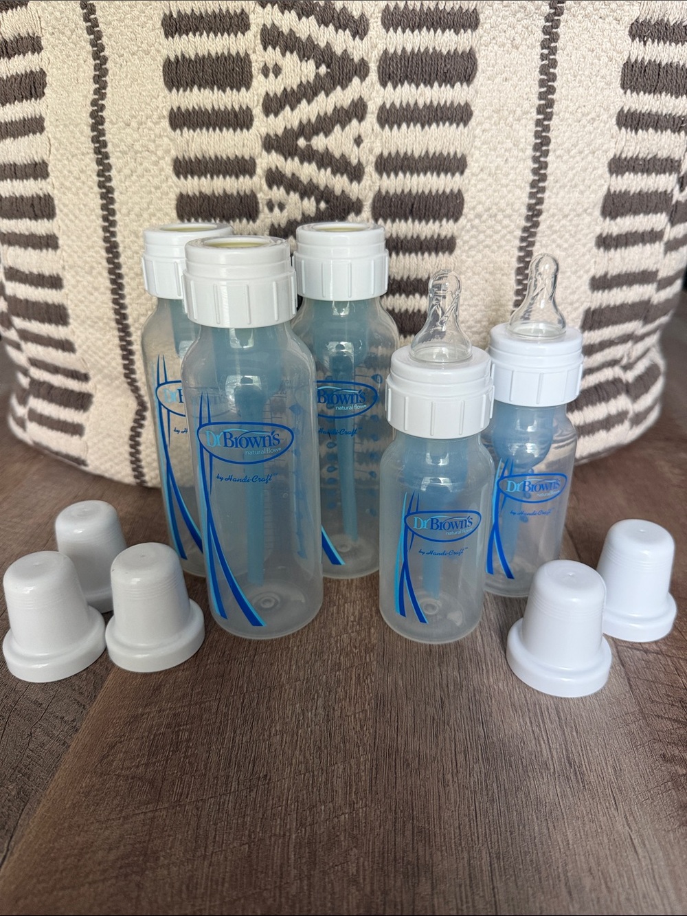 Dr. Browns Anti Colic Clear Plastic Baby Bottles with White Caps - Blue Accents